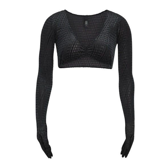 Skims Velvet Crop Top Logo 2X Soot Black Plus Size Logo Burnout Open Bust - Picture 2 of 10